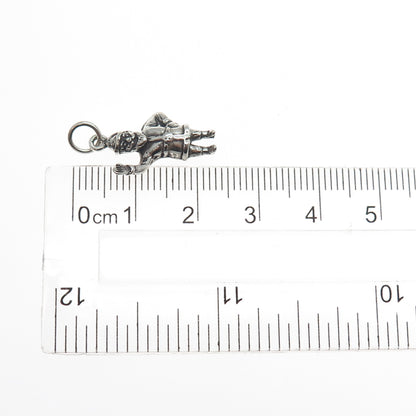 925 Sterling Silver Vintage Santa Claus Oxidized Minimalist Charm Pendant
