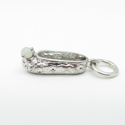 925 Sterling Silver Antique Art Deco Milky Glass Boot Shoe Charm Pendant