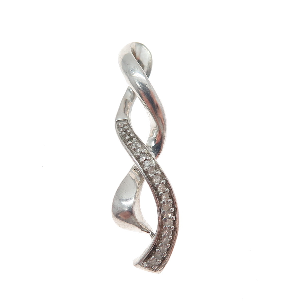 JANE SEYMOUR 925 Sterling Silver Real Round-Cut Diamond Twisted Pendant