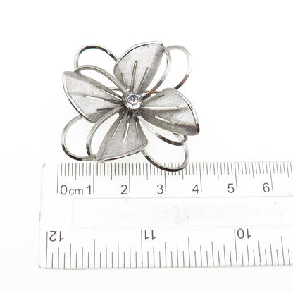 CARL ART 925 Sterling Silver Antique Art Deco Rhinestone Flower Pin Brooch