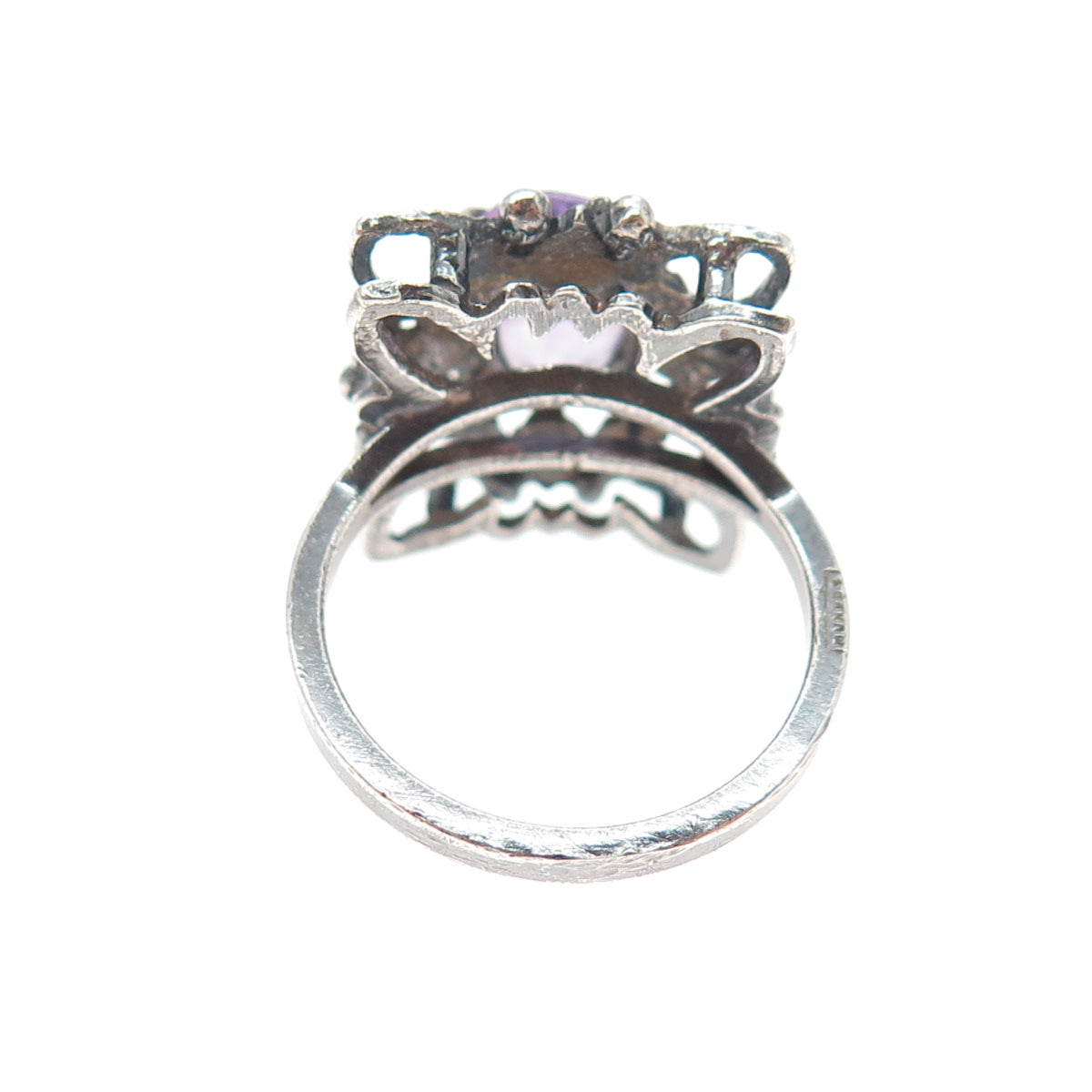 MUNDOS Sterling Silver Vintage Real Amethyst Butterfly Oxidized Ring Size 6.75