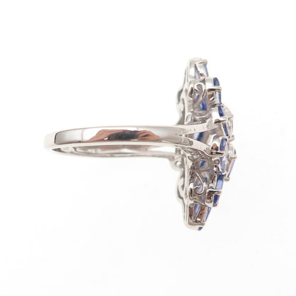Chuck Clemency 925 Sterling Silver Real Oval-Cut Tanzanite Cluster Ring Size 8