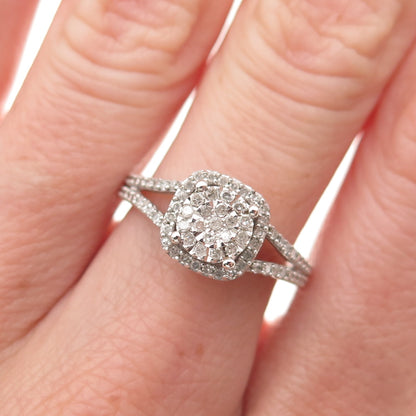 925 Sterling Silver Real Round-Cut Diamond Engagement Ring Size 7