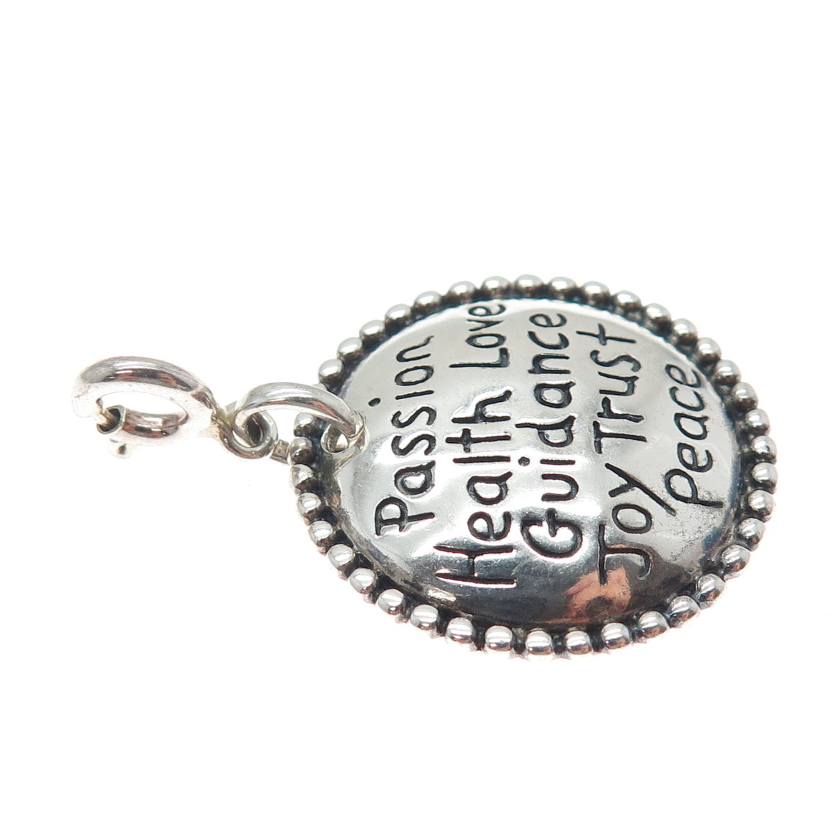 925 Sterling Silver Vintage Galatians 5:22 Oxidized Spring Ring Lock Pendant