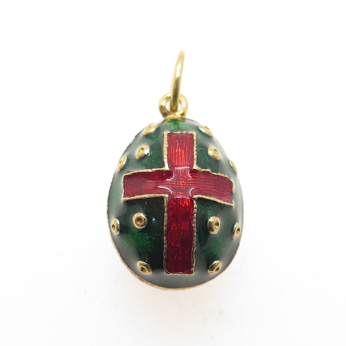 925 Sterling Silver Gold Plated Vintage Enamel Easter Egg Red Cross Pendant