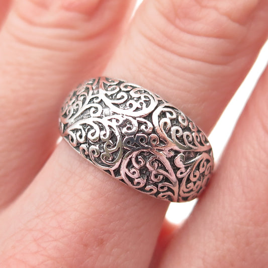 CHARLES WINSTON 925 Sterling Silver Vintage Floral Swirl Oxidized Ring Size 7.75