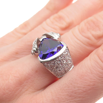 925 Sterling Silver Purple & White C Z Overlap Ring Size 7.25