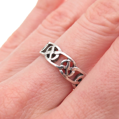 925 Sterling Silver Vintage Celtic Knot Oxidized Band Ring Size 6.25