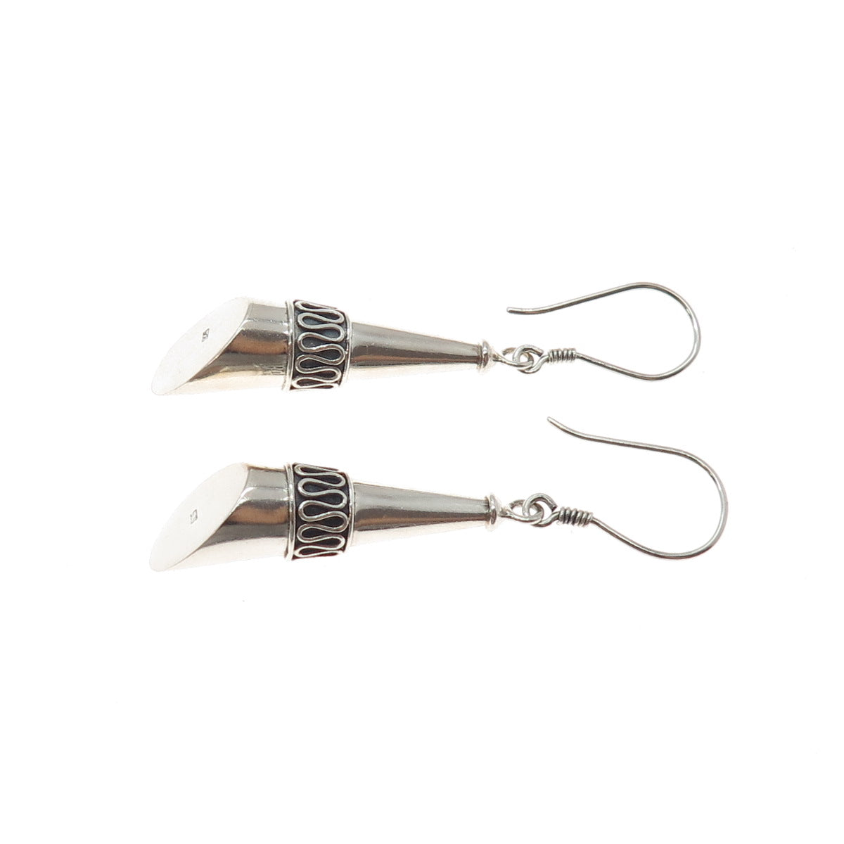 925 Sterling Silver Vintage Modernist Swirl Oxidized Dangle Earrings