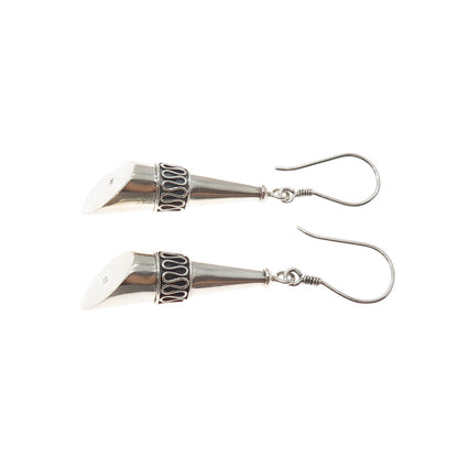 925 Sterling Silver Vintage Modernist Swirl Oxidized Dangle Earrings