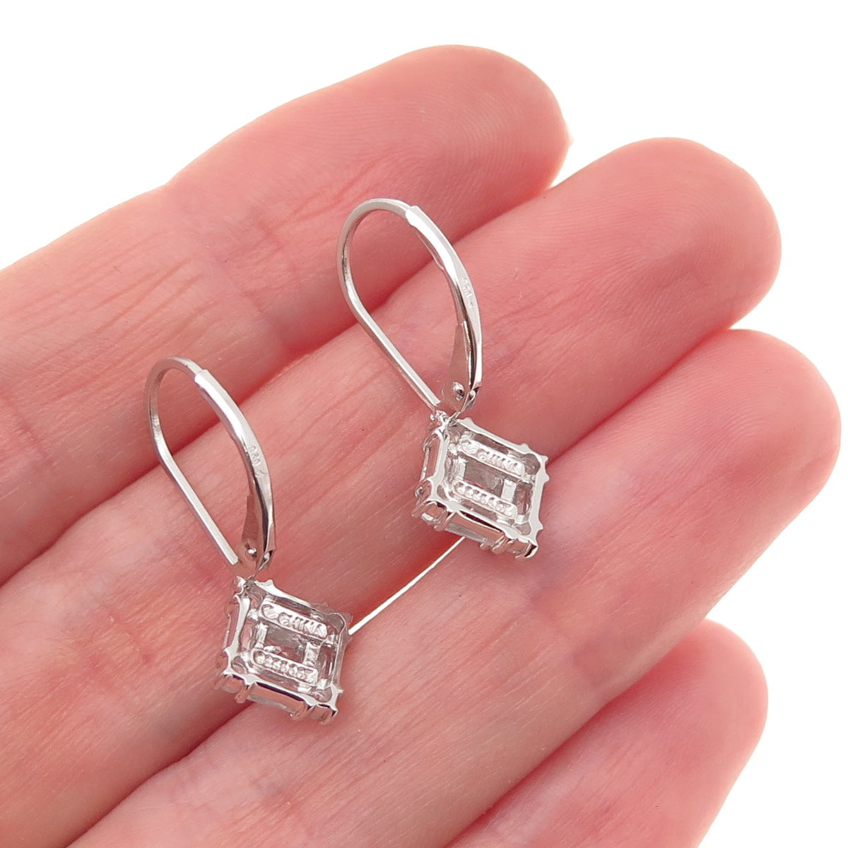 925 Sterling Silver Princess Emerald & Round-Cut C Z Earrings