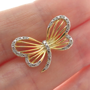 HAN Sterling Silver Gold Plated Real Round-Cut Diamond Butterfly Mini Pendant