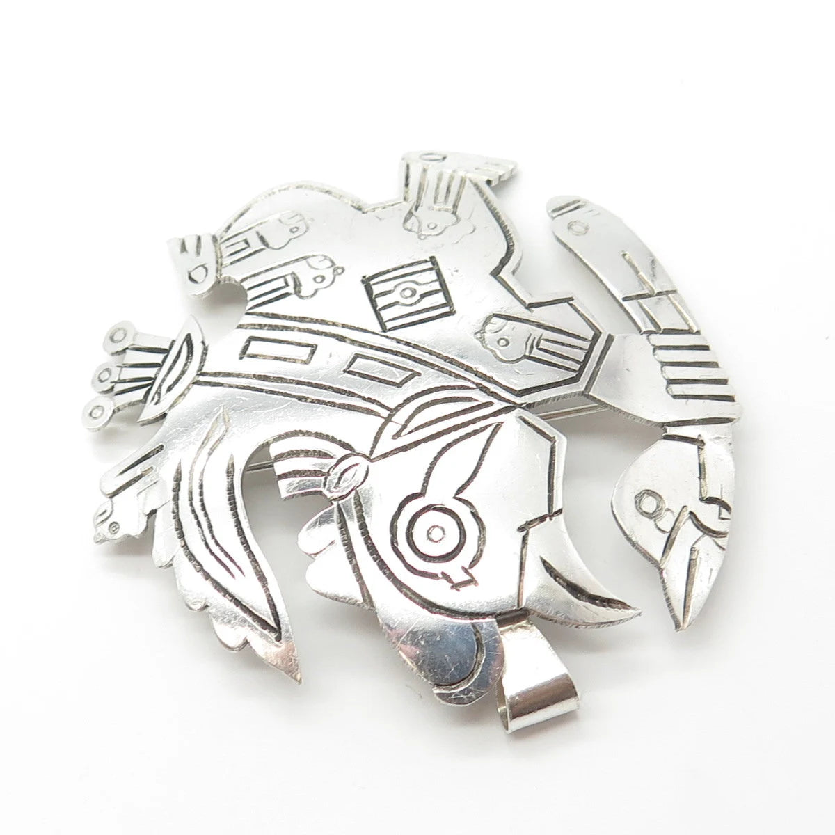 925 Sterling Silver Vintage Welsch Peruvian Tribal Bird Hunter Brooch & Pendant