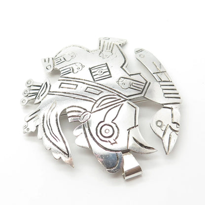 925 Sterling Silver Vintage Welsch Peruvian Tribal Bird Hunter Brooch & Pendant