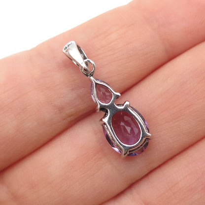 925 Sterling Silver Real Oval & Pear-Cut Amethyst Mini Charm Pendant