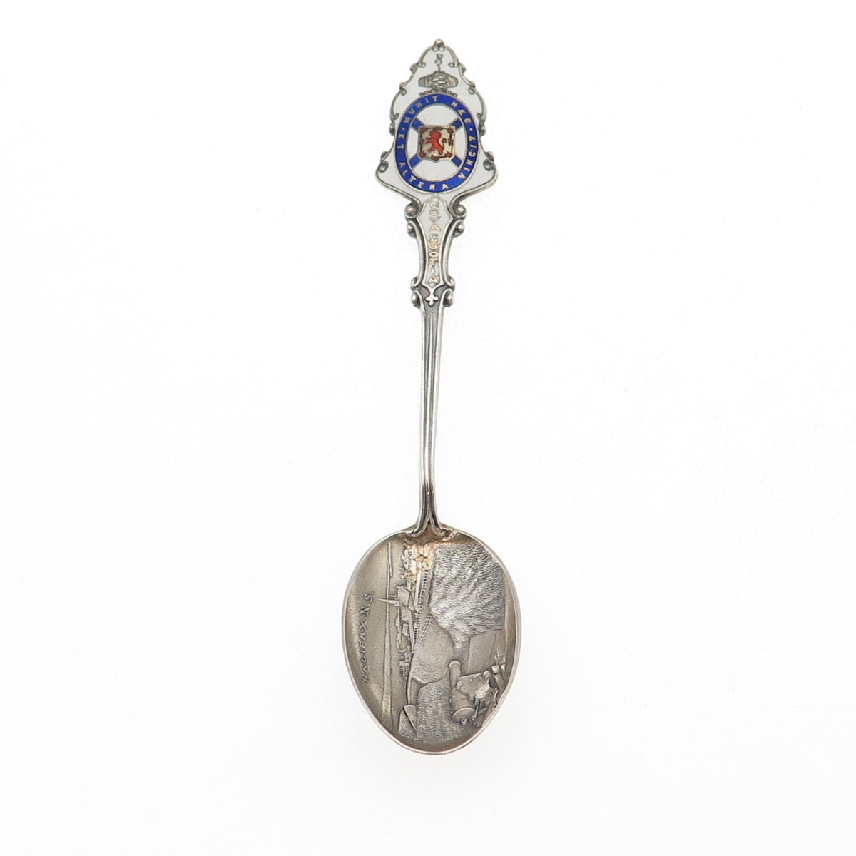 925 Sterling Antique Art Deco Canada Enamel Halifax Coat of Arms Coffee Spoon
