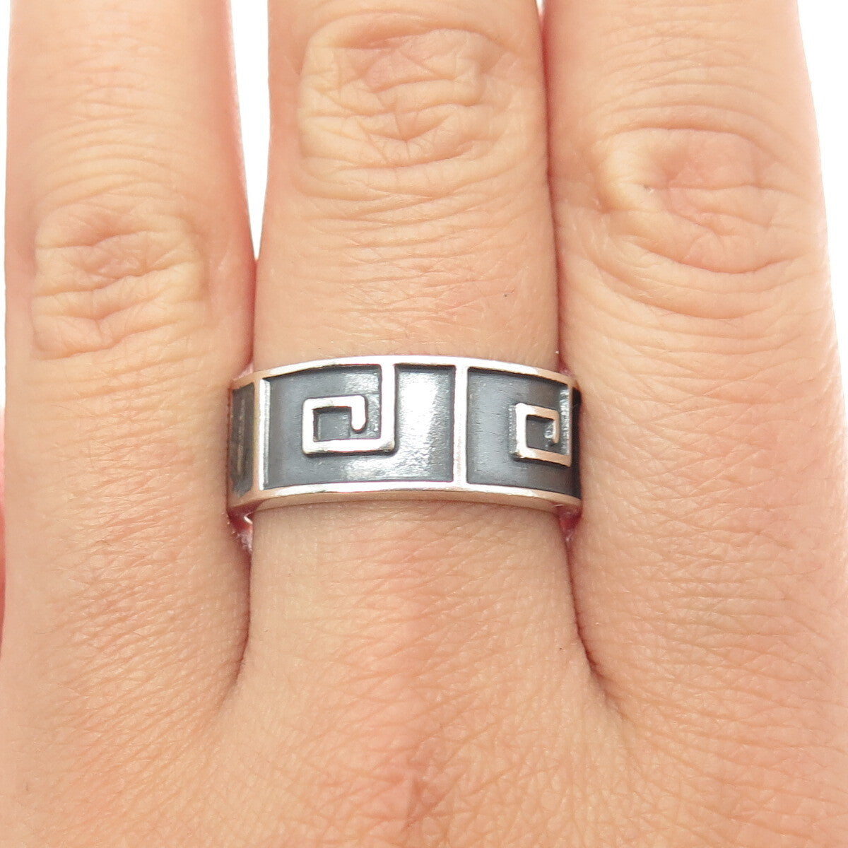 925 Sterling Silver Vintage Mexico Spiral Oxidized Band Ring Size 9.75