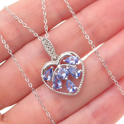 Chuck Clemency 925 Sterling Silver Real Tanzanite White Topaz Heart Necklace 20"