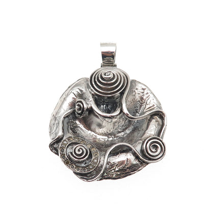 925 Sterling Vintage Portugal Pearl Modernist Spiral Pendant (missing 11 pearls)