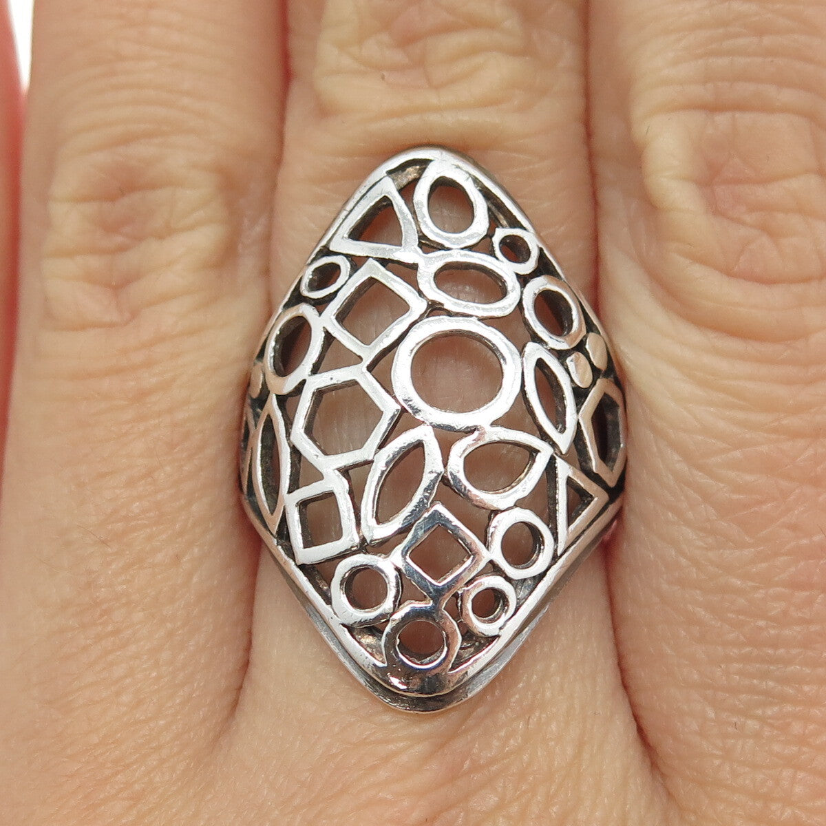 925 Sterling Silver Vintage Geometric Statement Ring Size 6.75