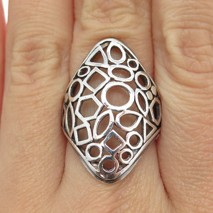 925 Sterling Silver Vintage Geometric Statement Ring Size 6.75