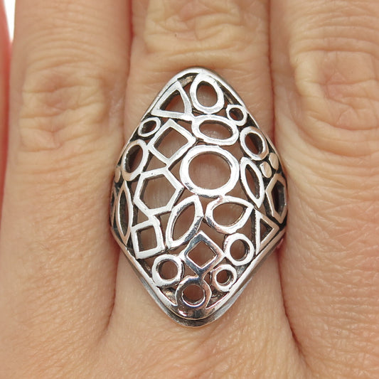 925 Sterling Silver Vintage Geometric Statement Ring Size 6.75