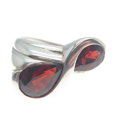 KABANA 925 Sterling Silver Vintage Red Garnet Gem Infinity Ribbed Ring Size 6.5