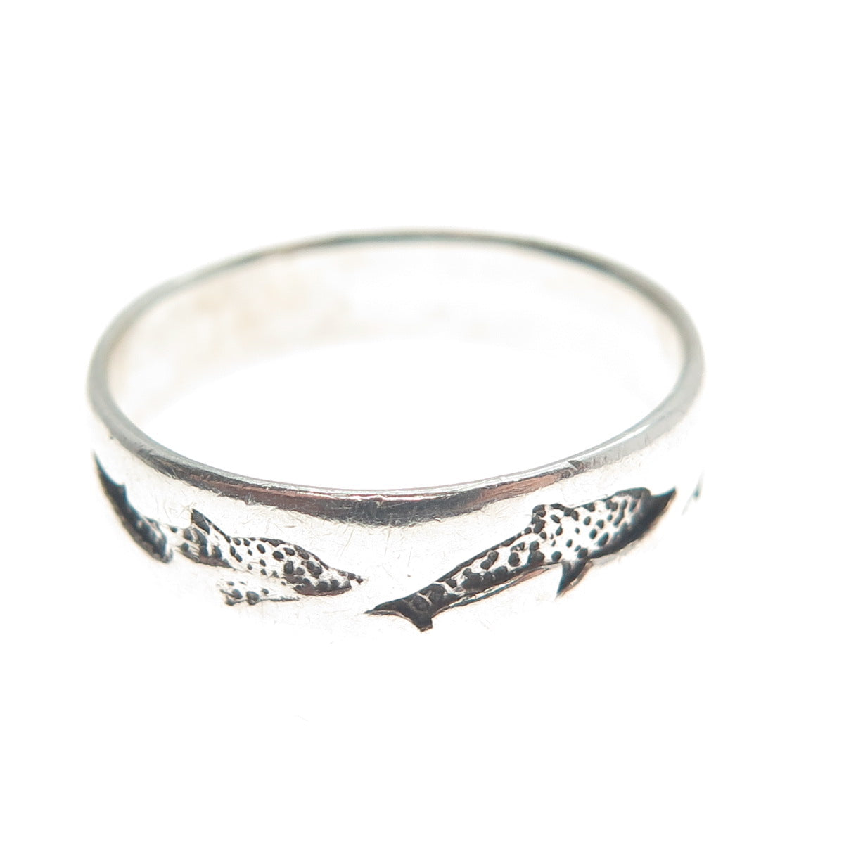 PETER STONE 925 Sterling Silver Vintage Friendly Dolphins Band Ring Size 8.5