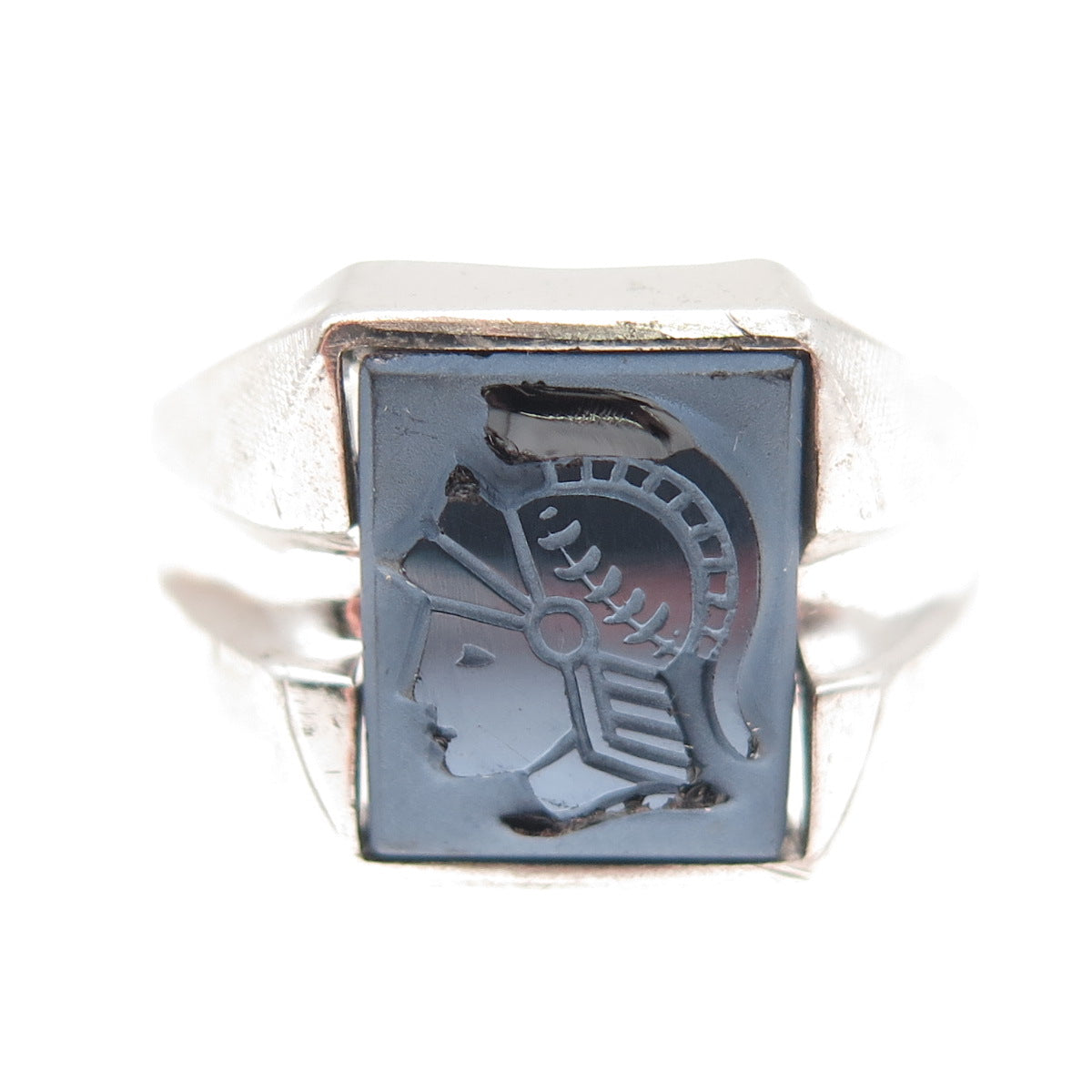 Gainsboro Sterling Antique Art Deco Real Hematite Roman Warrior Ring Size 11.75