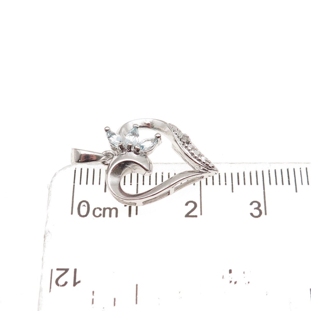 Ross Simons 925 Sterling Silver Real Diamond Accent & Aquamarine Heart Pendant