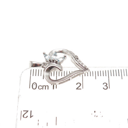Ross Simons 925 Sterling Silver Real Diamond Accent & Aquamarine Heart Pendant