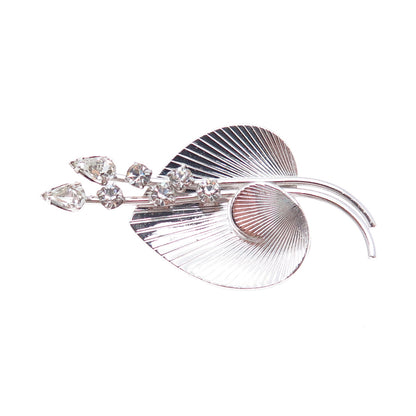 CARL ART 925 Sterling Silver Vintage Rhinestone Floral Leaf Pin Brooch