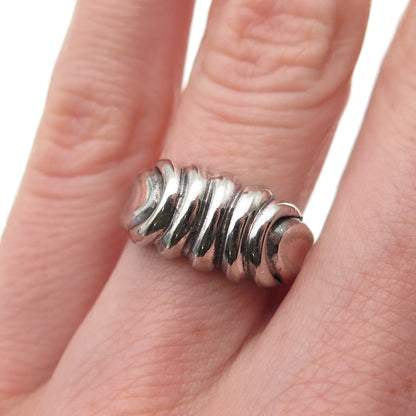 925 Sterling Silver Vintage Modernist Ribbed Oxidized Ring Size 5.25
