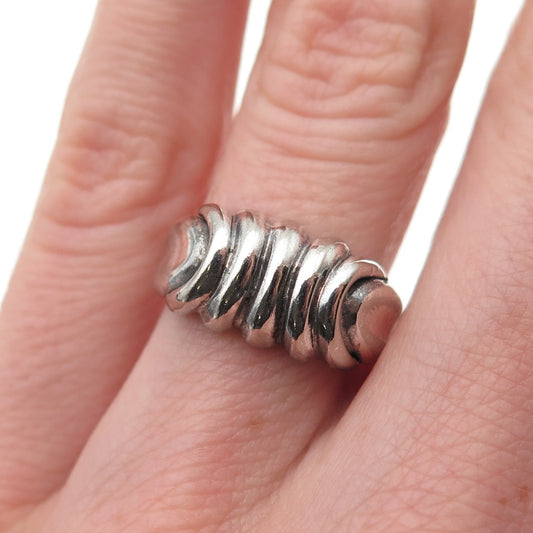 925 Sterling Silver Vintage Modernist Ribbed Oxidized Ring Size 5.25