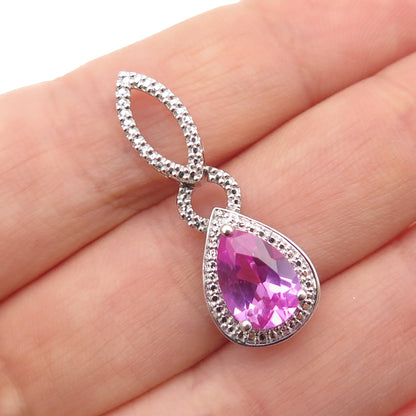 925 Sterling Silver Real Diamond Accent & Pink Topaz Twisted Slide Pendant