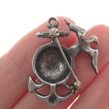 TRIFARI 925 Sterling Silver Antique Rhinestone US Marine Corps Oxidized Brooch