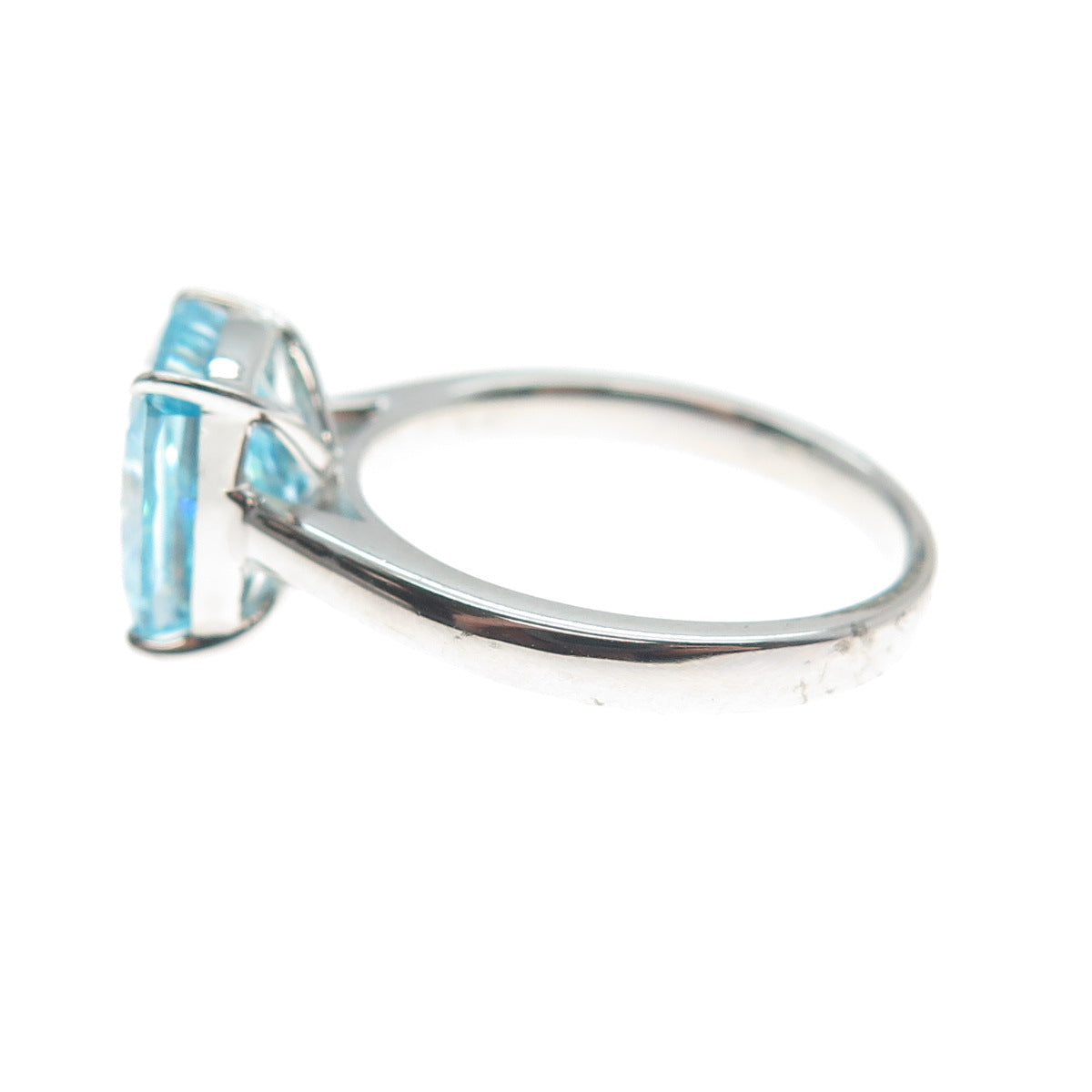 DSMK 925 Sterling Silver Blue Cushion-Cut Shaped C Z Ring Size 6