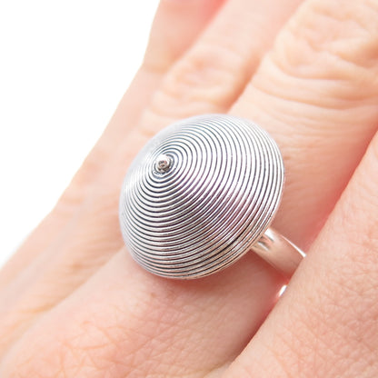 925 Sterling Silver Vintage Modernist Dome Oxidized Ring Size 6.75