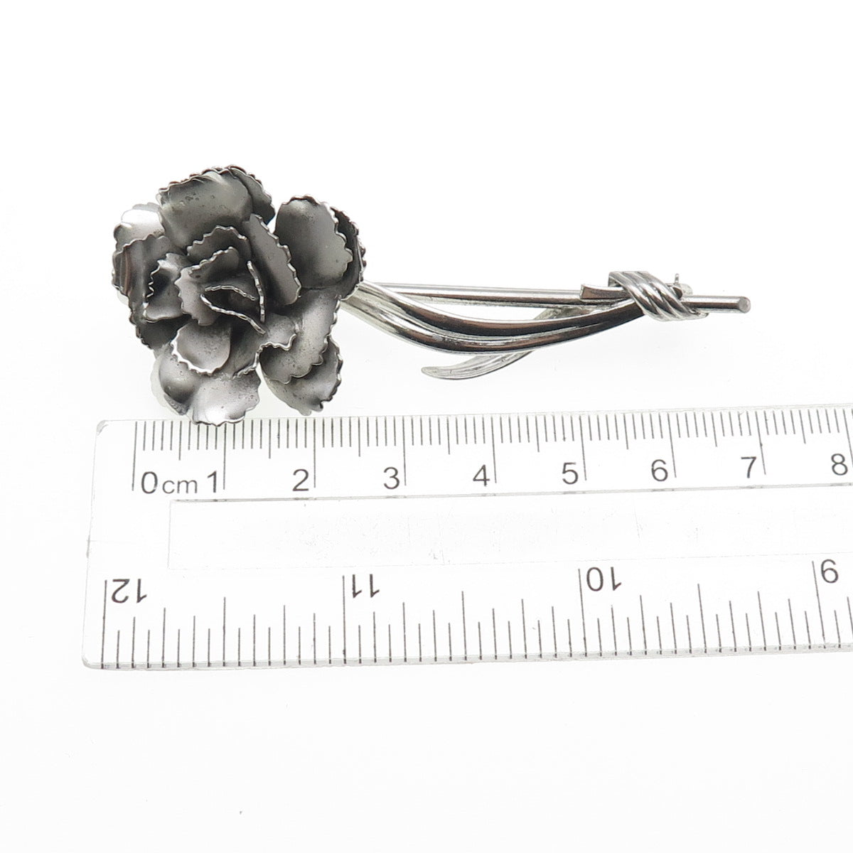 CARL ART 925 Sterling Silver Antique Art Deco Rose Flower Oxidized Pin Brooch