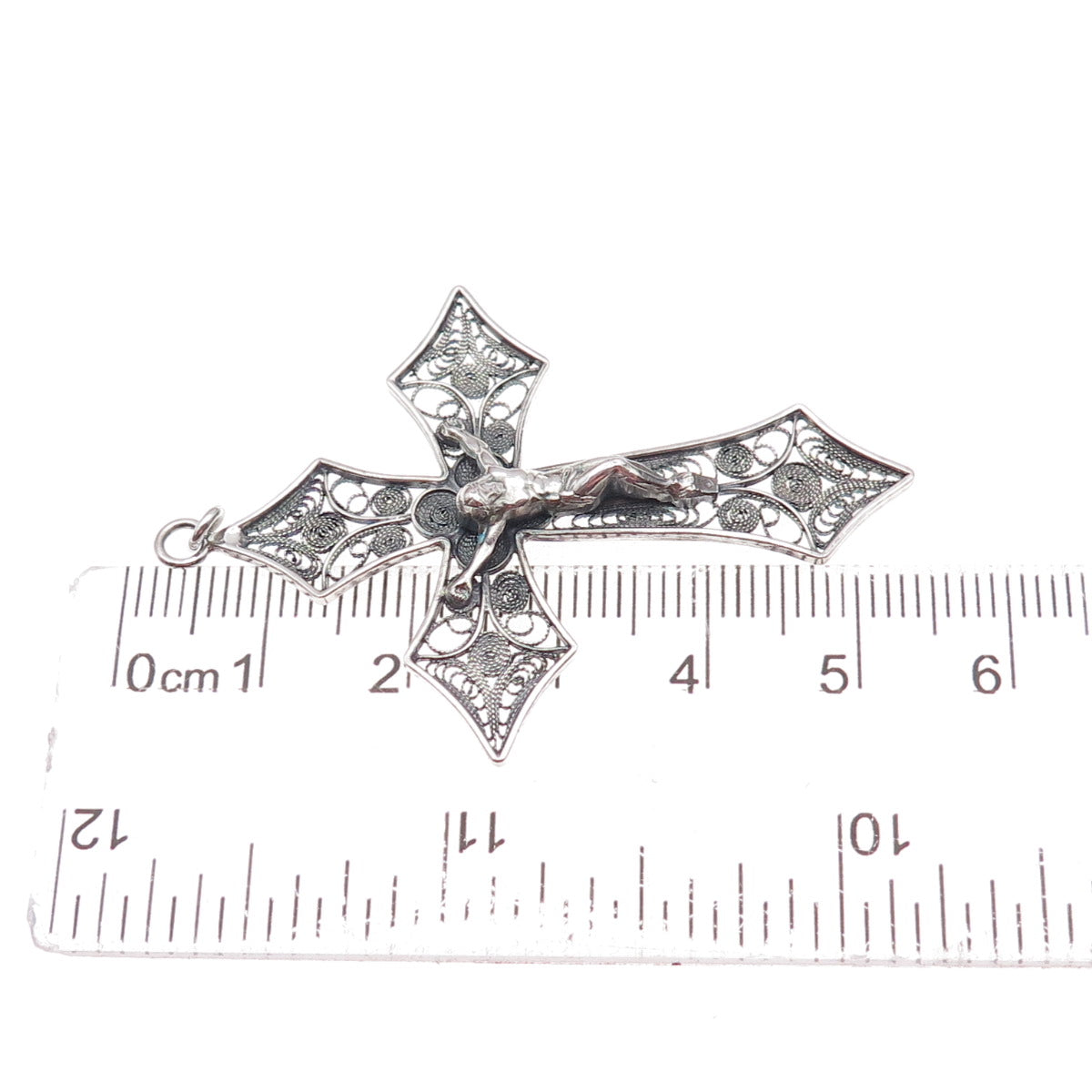 800 Silver Vintage Italy Crucifix Cross Filigree Oxidized Pendant