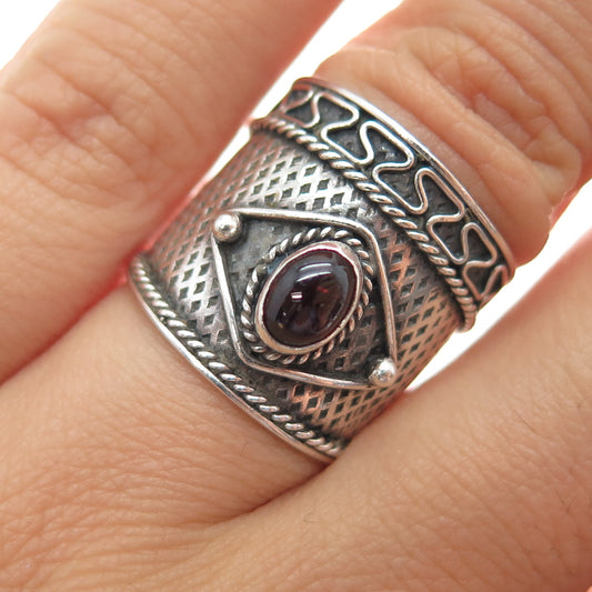 925 Sterling Silver Vintage Real Tourmaline Modernist Oxidized Ring Size 6.75