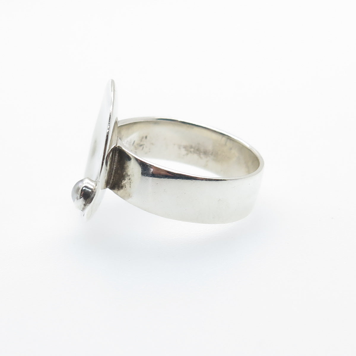 BARONI 925 Sterling Silver Vintage Real Pearl Modernist Hammered Ring Size 7.25