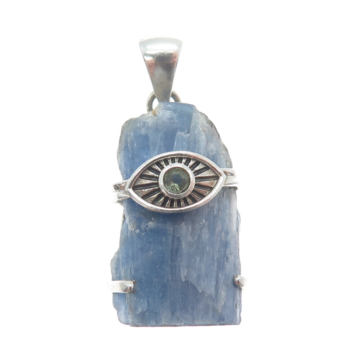 925 Sterling Silver Vintage Real Kyanite & Peridot Evil's Eye Charm Pendant