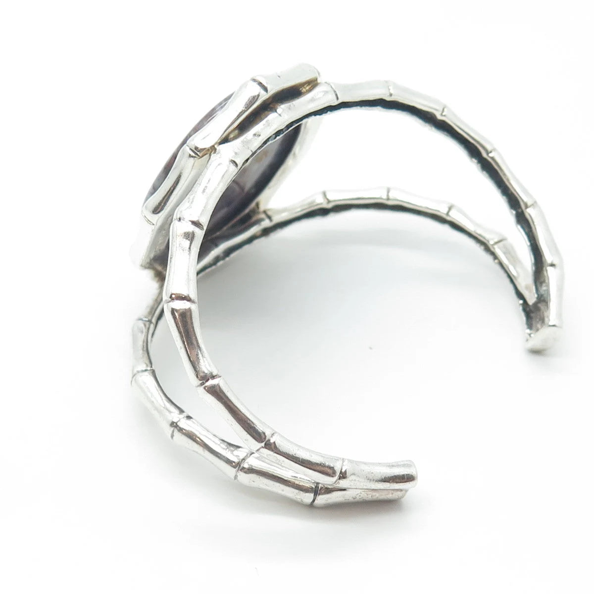 925 Sterling Silver Vintage Real Cabochon Agate Adjustable Cuff Bracelet 6.5"