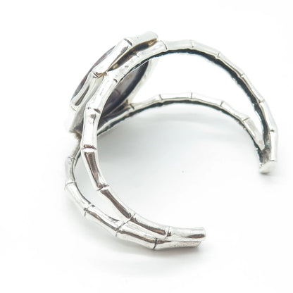 925 Sterling Silver Vintage Real Cabochon Agate Adjustable Cuff Bracelet 6.5"