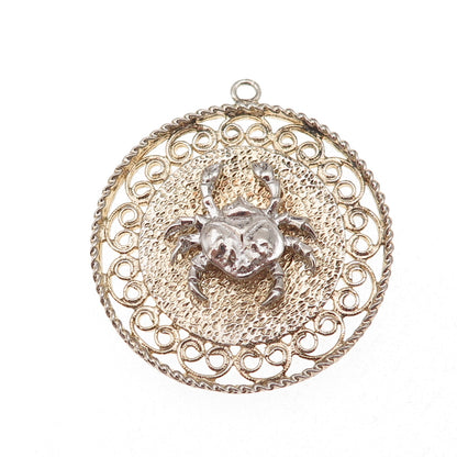 Rembrandt 925 Sterling Silver 2-Tone Vintage Cancer Zodiac Sign Pendant