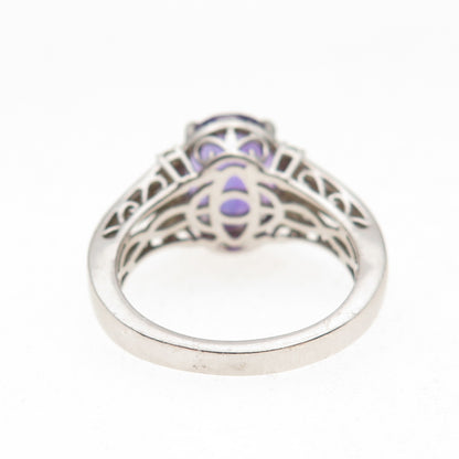 Chuck Clemency 925 Sterling Silver Real Amethyst & White Topaz Ring Size 7