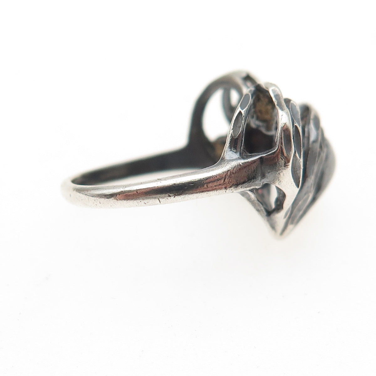 925 Sterling Silver Vintage Modernist Heart Oxidized Ring Size 4.75