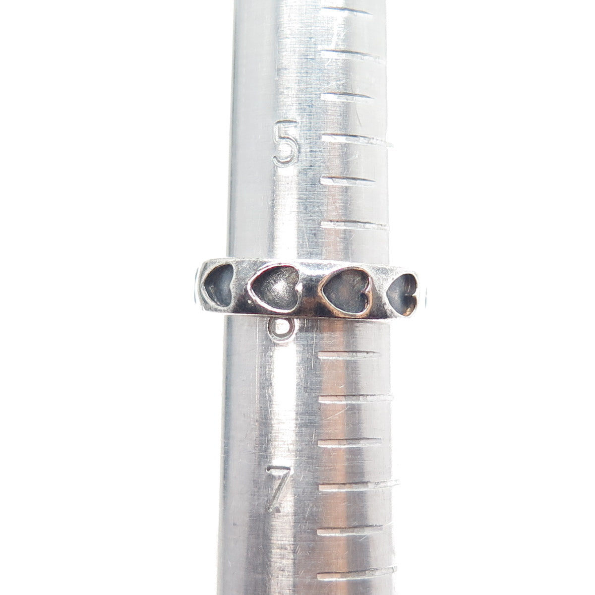 925 Sterling Silver Vintage Heart Oxidized All Around Band Ring Size 6