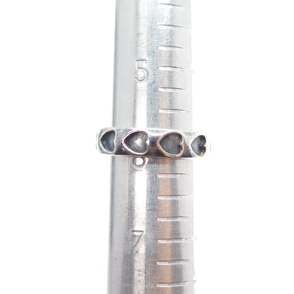 925 Sterling Silver Vintage Heart Oxidized All Around Band Ring Size 6